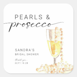 Parel- en Prosecco Bruidsdouche Minimaal Aangepast Vierkante Sticker