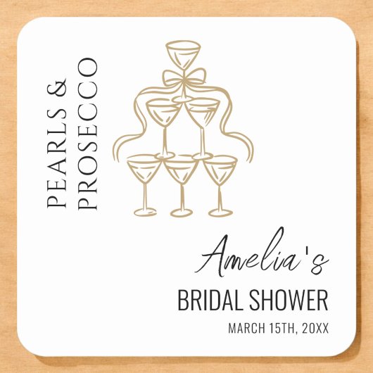 Parel en Prosecco Bruidsdouche Vierkante Sticker