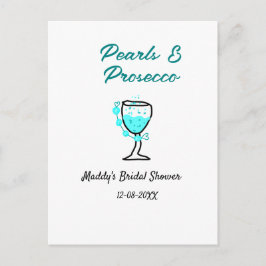 Parel- en prosecco-bruidsfeest blauw zwart naam  briefkaart
