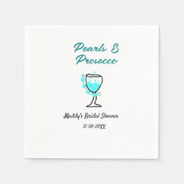 Parel- en prosecco-bruidsfeest blauw zwart naam  servet