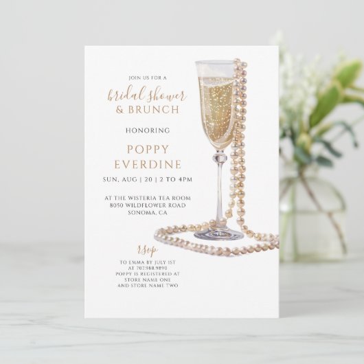 Parel- en Prosecco Bruidsfeest Brunch Kaart (Staand voorkant)