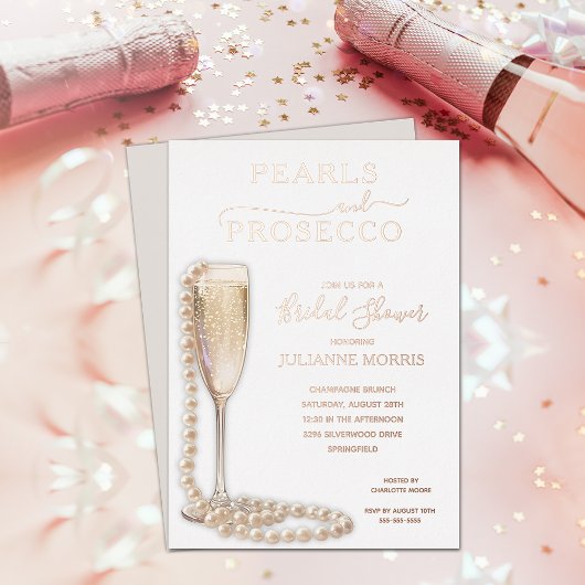 Parel- en Prosecco Bruidsfeest Brunch & Mousserend Folie Uitnodiging