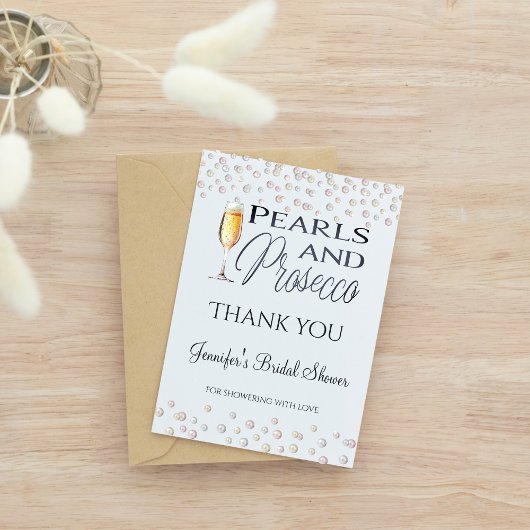 Parel- en Prosecco bruidsfeest cadeautje Bedankkaart
