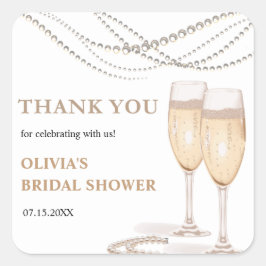 Parel- en Prosecco Bruidsfeest Dank Je  Vierkante Sticker