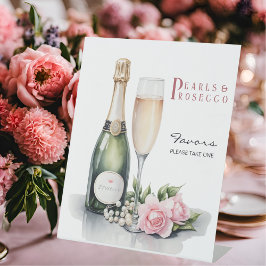 Parel- en Prosecco Bruidsfeest Geschenken Reclamebord Met Voetstuk