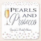 Parel en Prosecco Bruidsfeest Kartonnen Onderzetters (Voorkant)