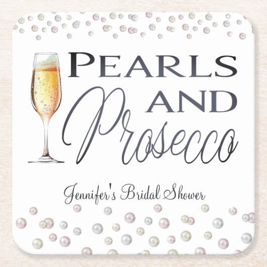 Parel en Prosecco Bruidsfeest Kartonnen Onderzetters (Voorkant)