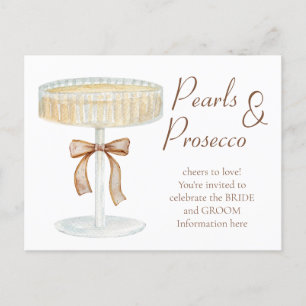 Parel- en Prosecco bruidsfeest liefdesuitnodiging Briefkaart