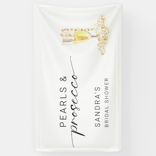 Parel- en Prosecco Bruidsfeest Minimalistisch Aang Spandoek (Verticaal)