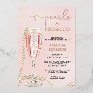 Parel- en Prosecco Bruidsfeest Roze Goud Folie Uitnodiging