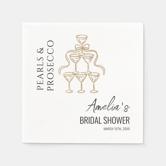 Parel en Prosecco Bruidsfeest Servet (Voorkant)