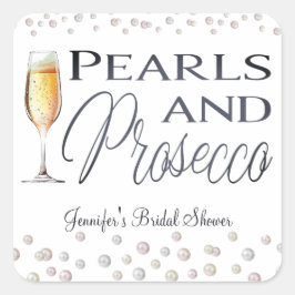 Parel en Prosecco Bruidsfeest Vierkante Sticker