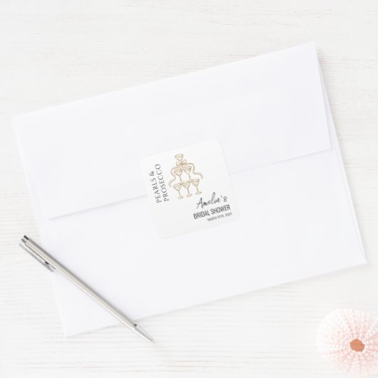Parel en Prosecco Bruidsfeest Vierkante Sticker (Envelop)