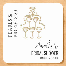 Parel en Prosecco Bruidsfeest Vierkante Sticker