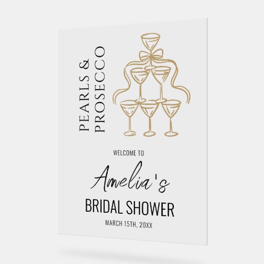 Parel en Prosecco Bruidsfeest Welkomstbord Acryl Bord (Hoek)