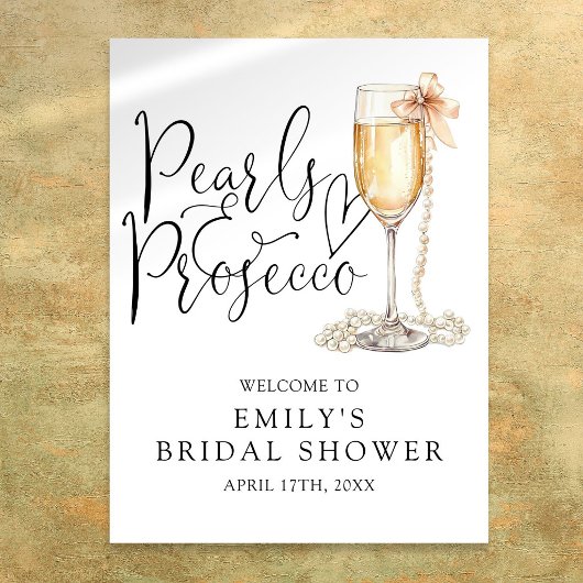 Parel- en Prosecco Bruidsfeest Welkomstbord Poster