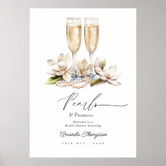 Parel- en Prosecco Bruidsfeest Welkomstbord Poster (Voorkant)