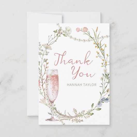 Parel- en Prosecco Bruidsmeisjeduivende Bruiloft Bedankkaart (Voorkant)
