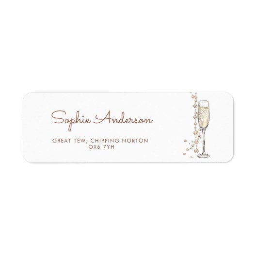 Parel- en Prosecco Bruidsmeisjesfeest Adres Etiket (Voorkant)