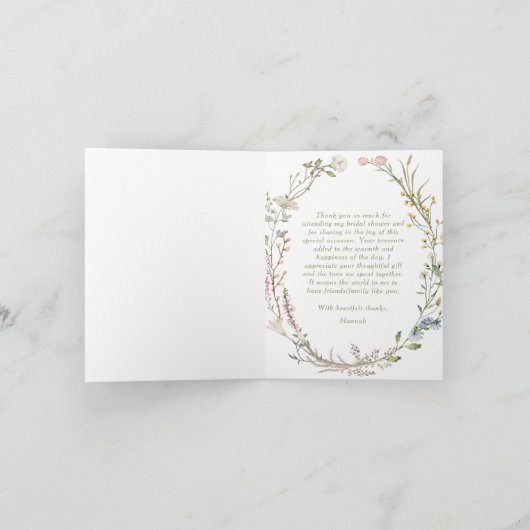 Parel- en Prosecco Bruidsmeisjesfeest Wilde Bloeme Bedankkaart (Binnen)