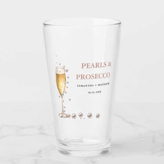 Parel- en Prosecco Bruidssalon Feest Glas (Voorkant)
