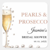 Parel- en Prosecco Bruidsshowersfeestje Vierkante Sticker (Voorkant)