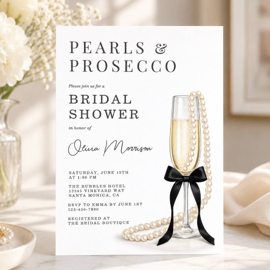 Parel- en Prosecco Bruidsuitnodiging Kaart