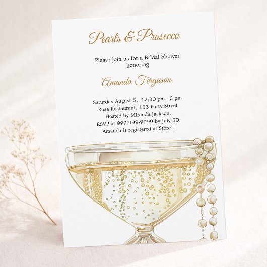 Parel- en Prosecco Bruidsuitnodiging Kaart
