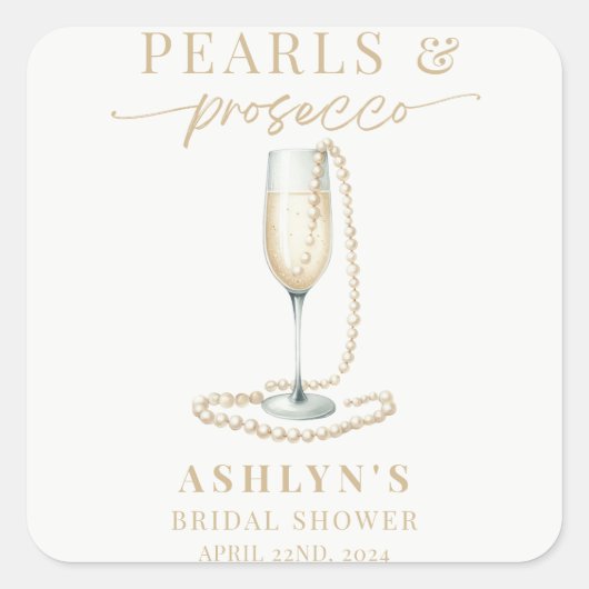 Parel- en Prosecco Bruidsuitnodiging Sticker (Voorkant)