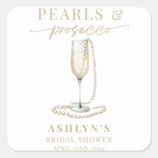 Parel- en Prosecco Bruidsuitnodiging Sticker (Voorkant)