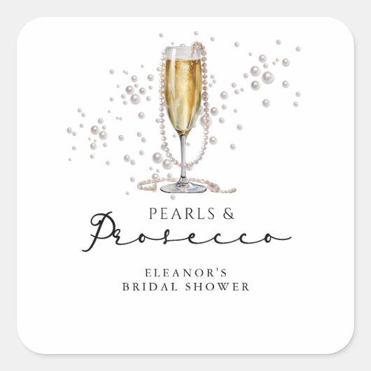 Parel- en Prosecco Bruidsuitnodiging Vierkante Sticker (Voorkant)