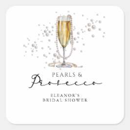 Parel- en Prosecco Bruidsuitnodiging Vierkante Sticker