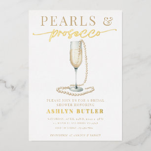 Parel- en Prosecco Bruiloftsborrel Folie Uitnodigi Uitnodiging