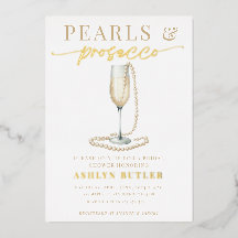Parel- en Prosecco Bruiloftsborrel Folie Uitnodigi