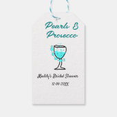 Parel- en prosecco bruiloftsfeest blauw zwart naam cadeaulabel (Achterkant)