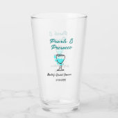 Parel en prosecco bruiloftsfeest blauw zwart naam glas (Achterkant)