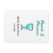 Parel- en prosecco bruiloftsfeest blauw zwart naam magneet (Horizontaal)