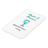 Parel- en prosecco bruiloftsfeest blauw zwart naam magneet (Linkerzijde)