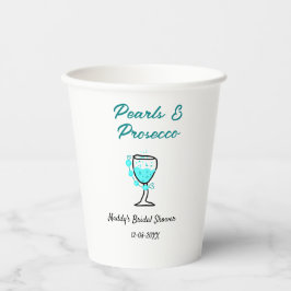Parel- en prosecco bruiloftsfeest blauw zwart naam papieren bekers