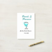 Parel- en prosecco bruiloftsfeest blauw zwart naam post-it® notes (Op bureau)