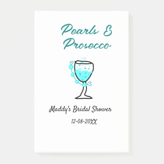 Parel- en prosecco bruiloftsfeest blauw zwart naam post-it® notes (Voorkant)