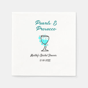 Parel- en prosecco bruiloftsfeest blauw zwart naam servet