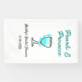 Parel- en prosecco bruiloftsfeest blauw zwart naam spandoek