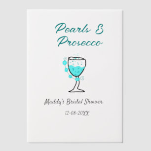 Parel- en prosecco bruiloftsfeest blauw zwart naam vellum uitnodigingen