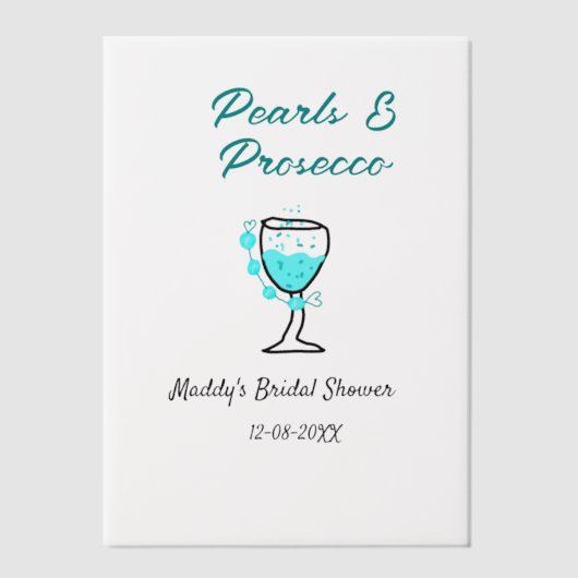 Parel en prosecco bruiloftsfeest blauw zwart naam  vellum uitnodigingen (Voorkant)