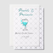 Parel en prosecco bruiloftsfeest blauw zwart naam  vellum uitnodigingen (Offset (Uitnodiging))