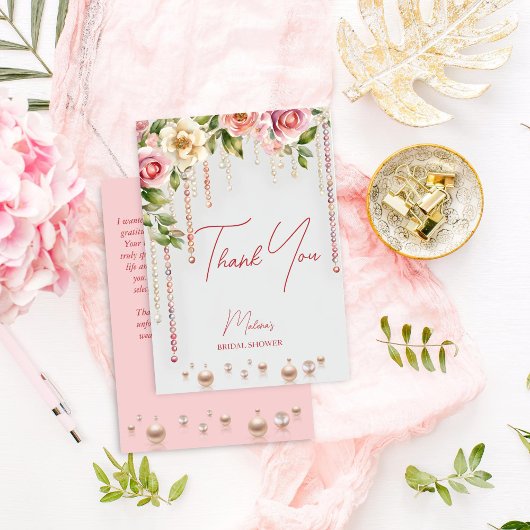 Parel- en prosecco bruiloftsfeest elegant bedankkaart