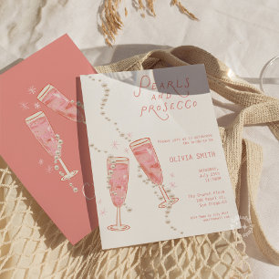 Parel- en Prosecco Bruiloftsfeest Roze Uitnodiging