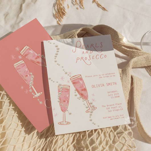 Parel- en Prosecco Bruiloftsfeest Roze Uitnodiging