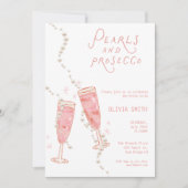 Parel- en Prosecco Bruiloftsfeest Roze Uitnodiging (Voorkant)